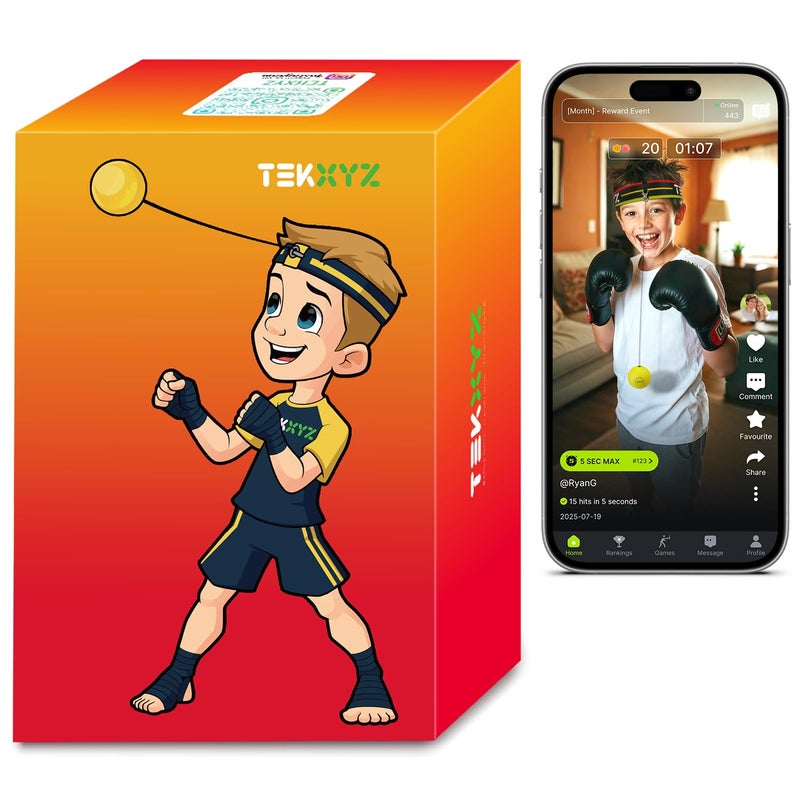 TEKXYZ كرة رد الفعل للملاكمة TEKXYZ، 2 مستوى صعوبة مع حزام رأس، مثالية للتفاعل، والرشاقة، وسرعة الضرب، ومهارات القتال، وتدريب التنسيق بين اليد والعين - Image 1