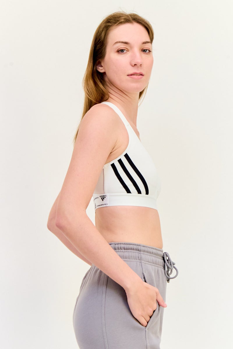 Adidas Women Branded Logo Padded Sports Bra, White  - Image 3