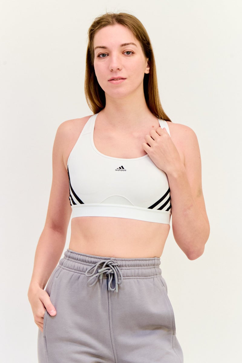 Adidas Women Branded Logo Padded Sports Bra, White  - Image 1