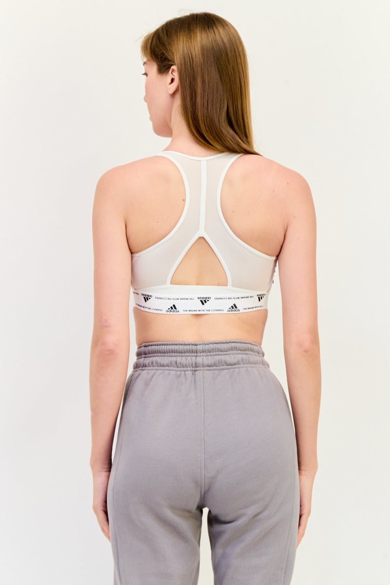 Adidas Women Branded Logo Padded Sports Bra, White  - Image 2