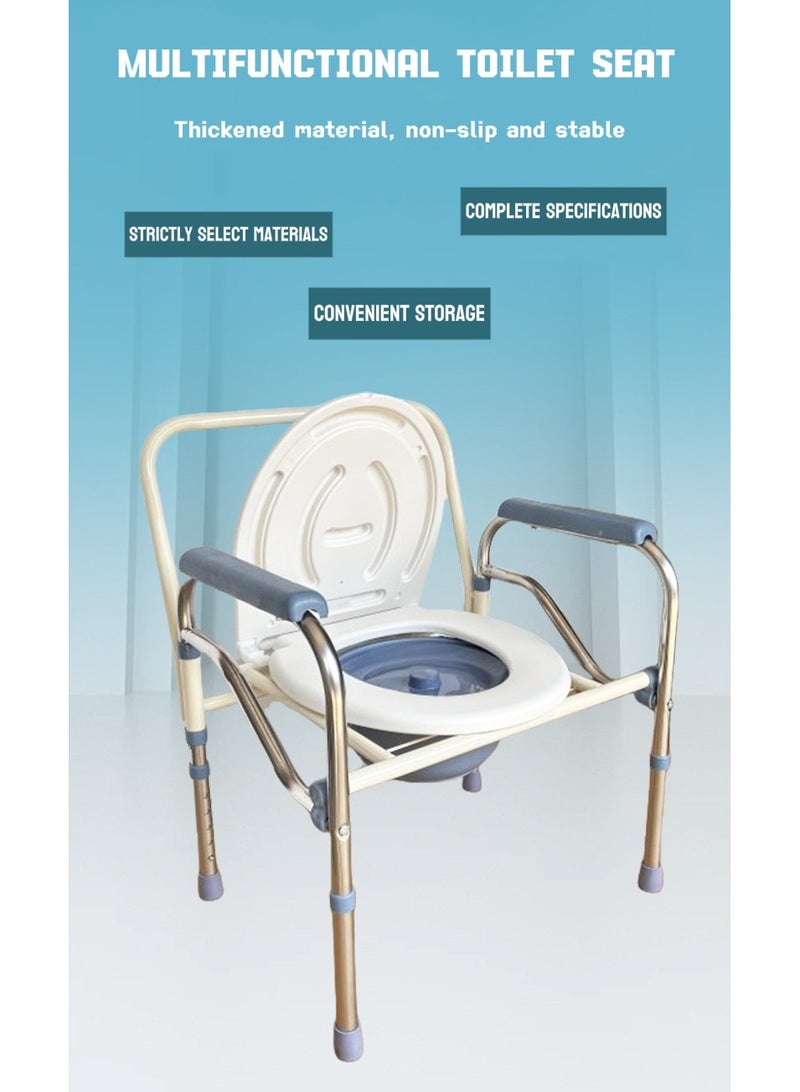 jingpin 4-in-1 Multifunctional Mobile Toilet Chair | Reinforced Steel Tube Supports 180kg | 5 Adjustable Heights + Anti-Slip Wheels | Foldable Shower/Toilet/Walking Aid Wheelchair (Elderly/Pregnant/Disabled) - Image 1