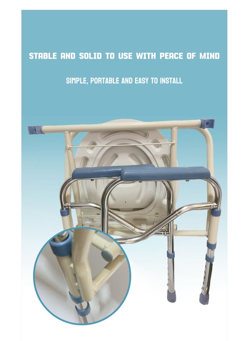 jingpin 4-in-1 Multifunctional Mobile Toilet Chair | Reinforced Steel Tube Supports 180kg | 5 Adjustable Heights + Anti-Slip Wheels | Foldable Shower/Toilet/Walking Aid Wheelchair (Elderly/Pregnant/Disabled) - Image 2