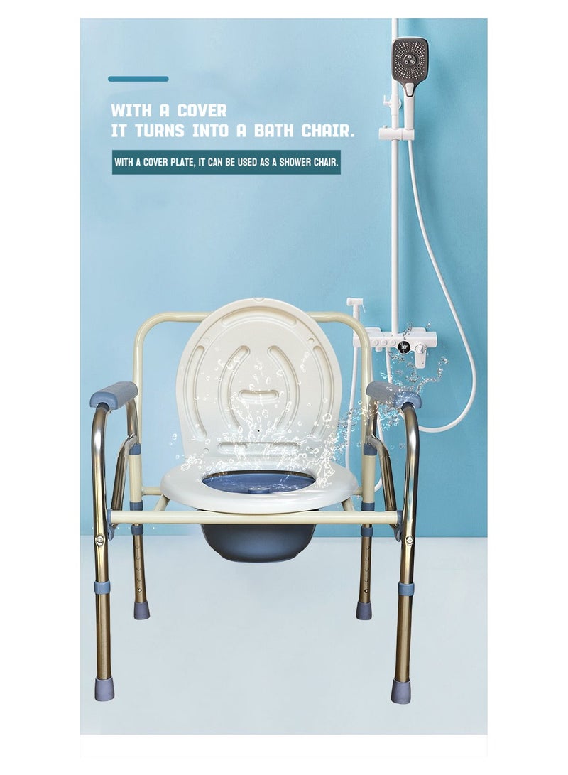 jingpin 4-in-1 Multifunctional Mobile Toilet Chair | Reinforced Steel Tube Supports 180kg | 5 Adjustable Heights + Anti-Slip Wheels | Foldable Shower/Toilet/Walking Aid Wheelchair (Elderly/Pregnant/Disabled) - Image 4