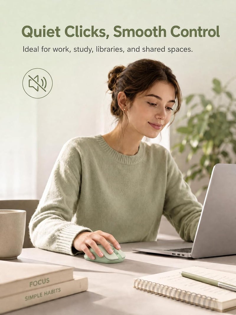 RAPIQUE Bluetooth Wireless Mouse, Dual Bluetooth & 2.4GHz USB Receiver, Right-Hand Design, Quiet Clicks, Low Power, Multi-Device Compatibility for MacBook, Laptop, Computer, iPad, PC - Sage Green - Image 4