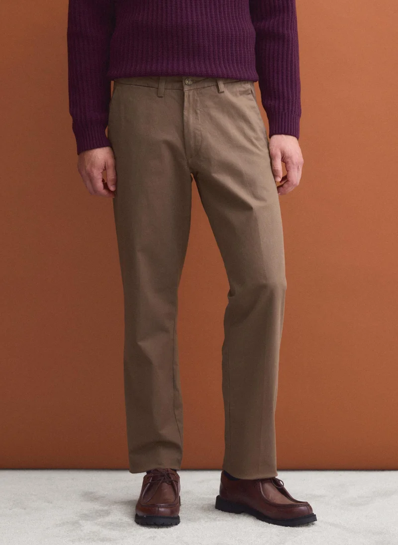 Ovs OVS Brown regular-fit stretch cotton twill chino trousers
