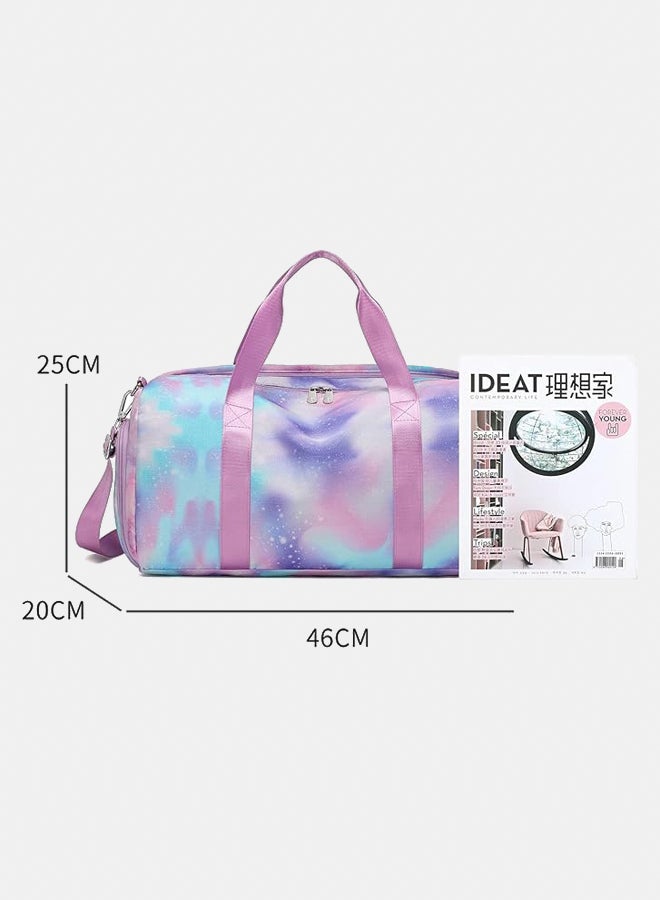 Children's Girls Travel Bag for Gymnastics Swimming Cute Colourful Dance Bag Rainbow Pattern Sports Bag Women's Pink Blue Training Bag with Waterproof Bag Shoe Compartment Shoulder Strap - Image 2