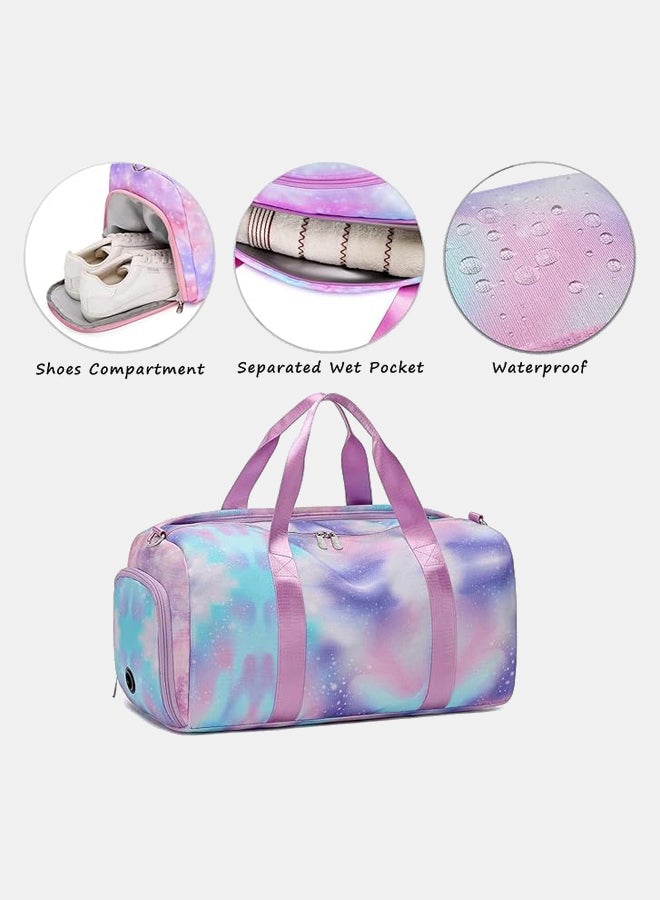 Children's Girls Travel Bag for Gymnastics Swimming Cute Colourful Dance Bag Rainbow Pattern Sports Bag Women's Pink Blue Training Bag with Waterproof Bag Shoe Compartment Shoulder Strap - Image 3
