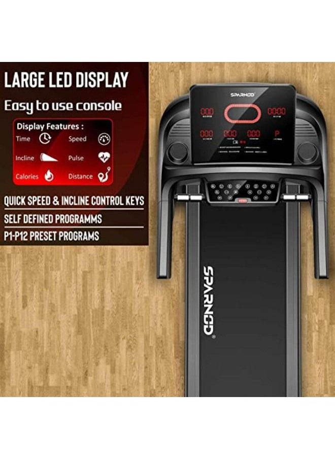 Sparnod Fitness STH-5700_MF 3-Hp Continuous (6-Hp Peak) DC Motorized Automatic Walking and Running Treadmill for Home Use with Multifunction and Auto-Incline (Free Installation Service)