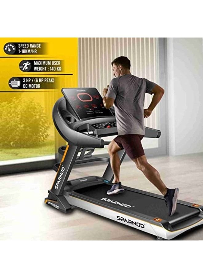 Sparnod Fitness STH-5700_MF 3-Hp Continuous (6-Hp Peak) DC Motorized Automatic Walking and Running Treadmill for Home Use with Multifunction and Auto-Incline (Free Installation Service)