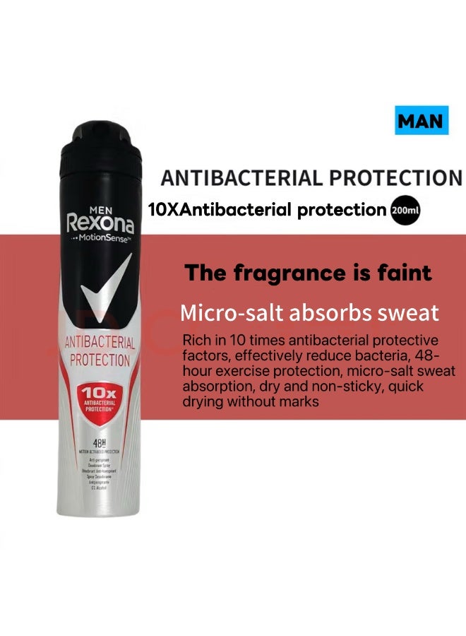 Rexona سبراي مزيل العرق للرجال بحماية مضادة للبكتيريا، 200 مل، موشن سينس مع حماية مضادة للبكتيريا 10x، تحكم في العرق والرائحة لمدة 48 ساعة للرجال - Image 2
