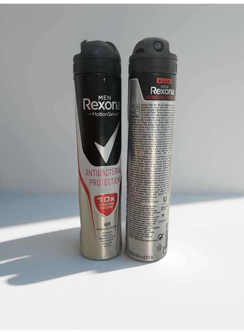 Rexona سبراي مزيل العرق للرجال بحماية مضادة للبكتيريا، 200 مل، موشن سينس مع حماية مضادة للبكتيريا 10x، تحكم في العرق والرائحة لمدة 48 ساعة للرجال - Image 3