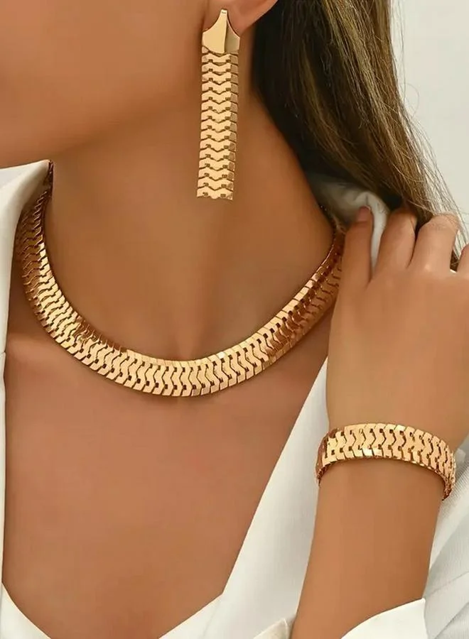 Take Two Take Two Herringbone Chain Necklace, Earrings and Bracelet Jewelry Set