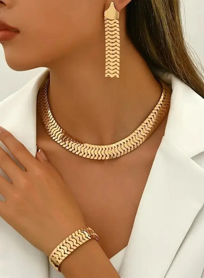 Take Two Take Two Herringbone Chain Necklace, Earrings and Bracelet Jewelry Set