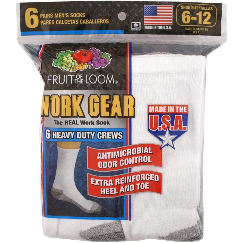 FRUIT OF THE LOOM Fruit of the Loom Men's 6-Pair Work Gear Heavy Duty Crew Socks - White 6-12  - Image 2