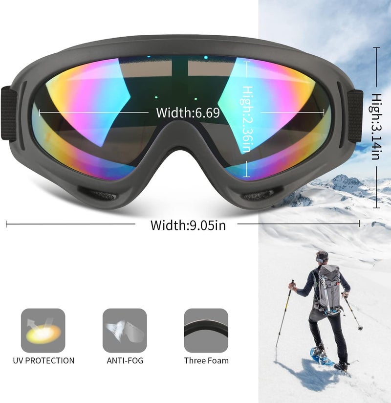 COOLOO Ski Goggles, 2 Pack Snow Goggles Snowboard Goggles for Men Women Kids - UV Protection Foam Anti-Scratch Dustproof - Image 3