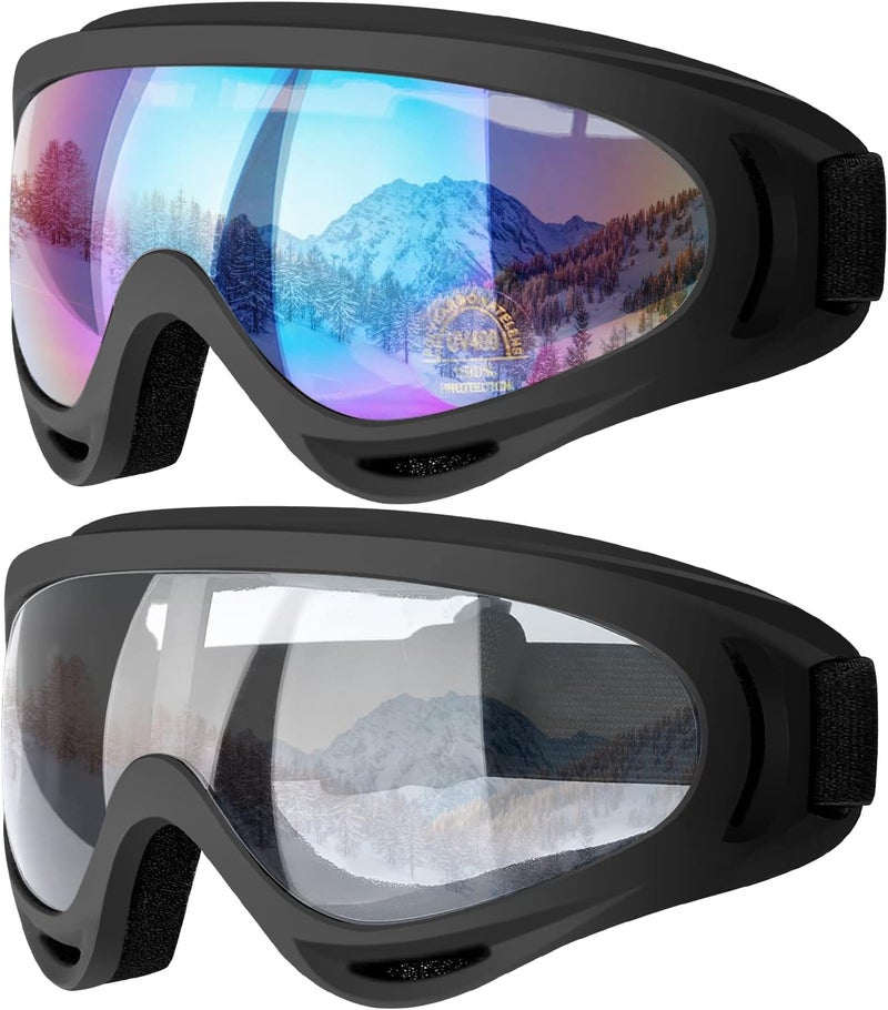COOLOO Ski Goggles, 2 Pack Snow Goggles Snowboard Goggles for Men Women Kids - UV Protection Foam Anti-Scratch Dustproof - Image 1