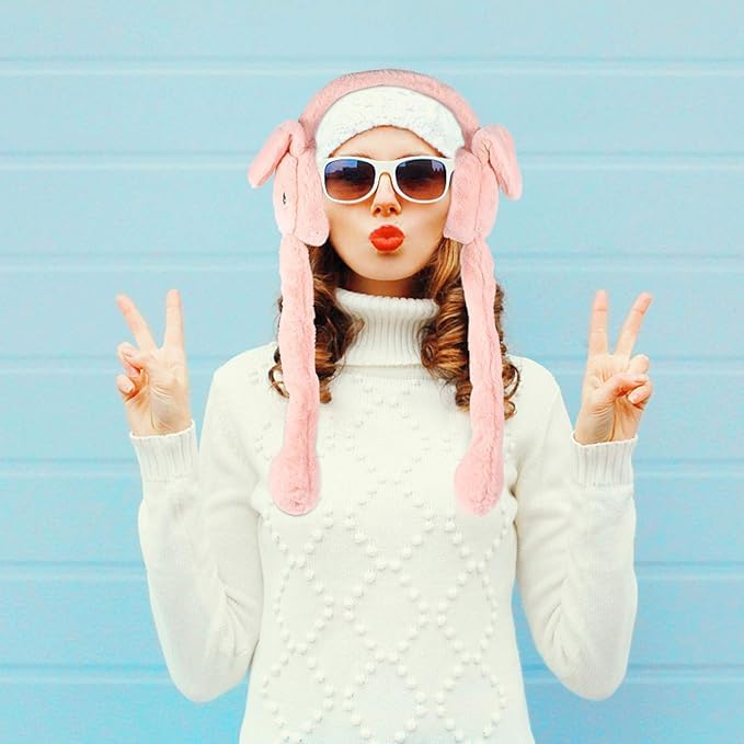THE DDS STORE Women Kids Warm Plush Earmuffs Funny Bunny Ear Muffs with Moving Ears Cute Windproof Ear Warmer Toys Gift (Beige) - Image 5