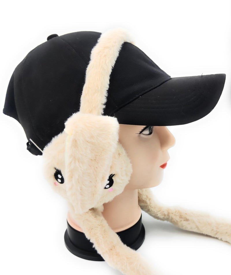 THE DDS STORE Women Kids Warm Plush Earmuffs Funny Bunny Ear Muffs with Moving Ears Cute Windproof Ear Warmer Toys Gift (Beige) - Image 3