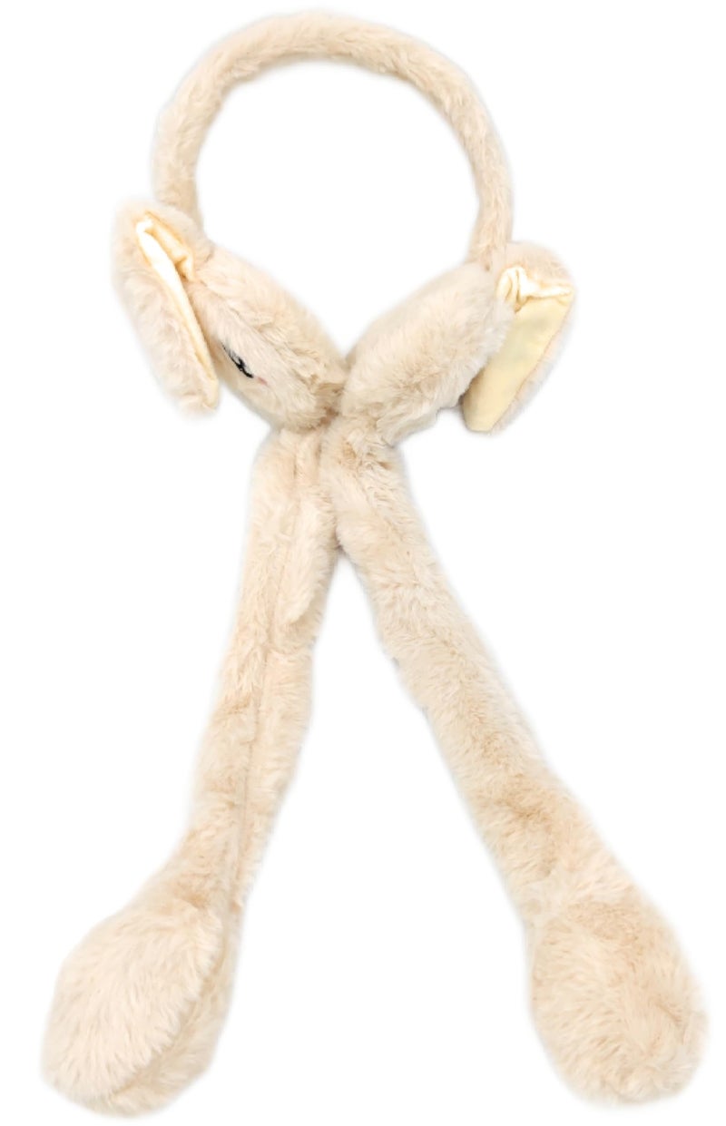 THE DDS STORE Women Kids Warm Plush Earmuffs Funny Bunny Ear Muffs with Moving Ears Cute Windproof Ear Warmer Toys Gift (Beige) - Image 1