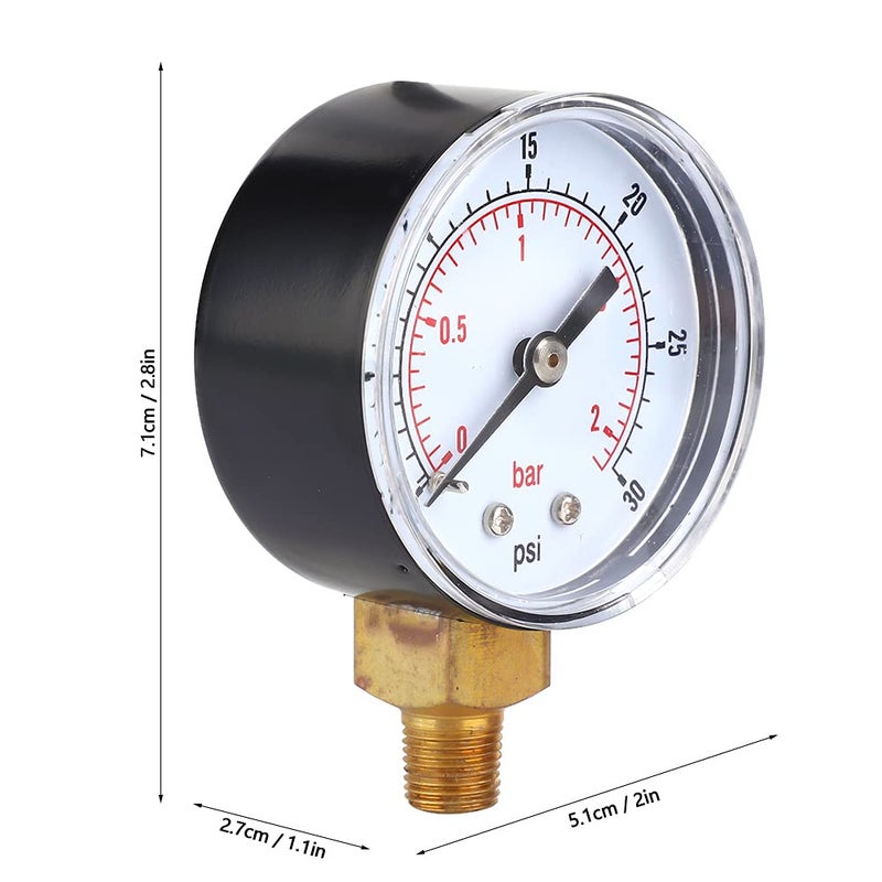 Brass Pressure Gauge 0 30psi 0 2bar 50mm Dial 1 8 BSPT For Air Water Oil Gas - Image 5