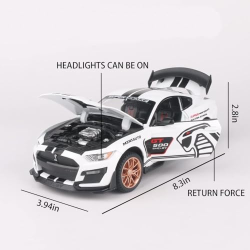Awestuffs 1:32 Scale Model Car Exclusive Alloy Metal Pull Back Die-cast Mustang Viper GT500 Toy with Openable Doors & Light Music for Gifts and Décor (White) - Image 3