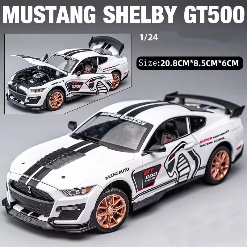 Awestuffs 1:32 Scale Model Car Exclusive Alloy Metal Pull Back Die-cast Mustang Viper GT500 Toy with Openable Doors & Light Music for Gifts and Décor (White) - Image 2