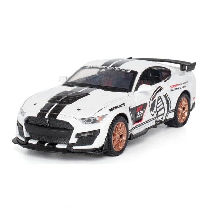 Awestuffs 1:32 Scale Model Car Exclusive Alloy Metal Pull Back Die-cast Mustang Viper GT500 Toy with Openable Doors & Light Music for Gifts and Décor (White) - Image 1