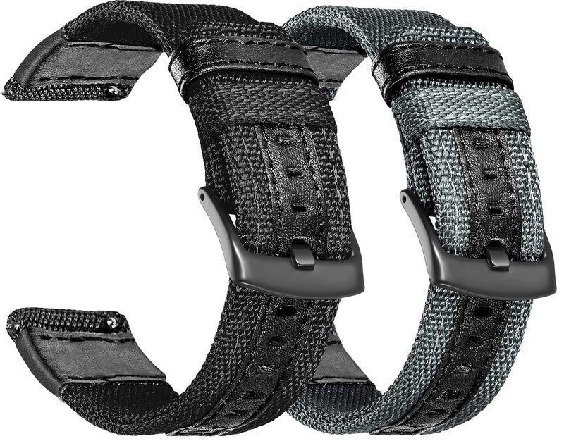 Olytop Galaxy Watch 4/5 40mm 44mm Bands/5 Pro, Galaxy Watch 4 Classic Bands 46mm 42mm, 20mm Nylon Sport Replacement Strap Wristbands for Samsung Galaxy Watch Active 2/3 41mm Smartwatch-Black+Grey - Image 1