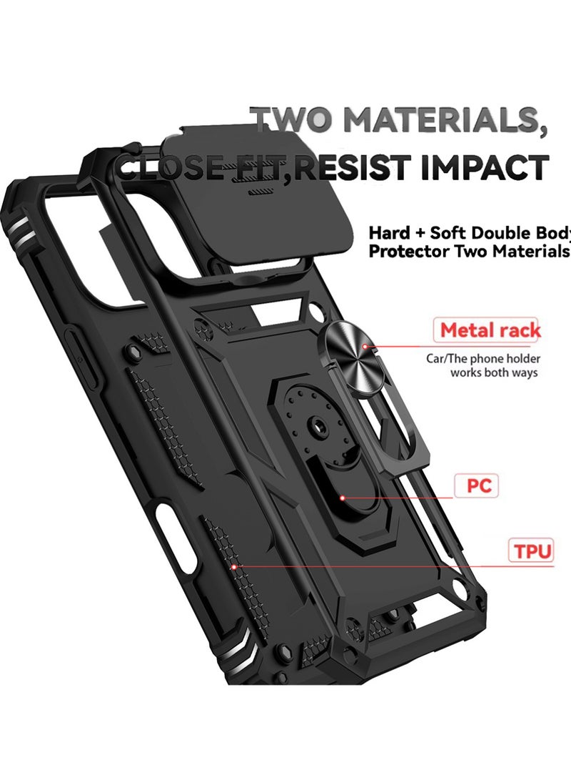 X-level for iPhone 17 Pro Max Case, with Slide Camera Cover Built-in 360° Rotate Ring Stand Magnetic Shockproof Phone Cover for iPhone 17 Pro Max 6.9 inches 2025 - Black - Image 3