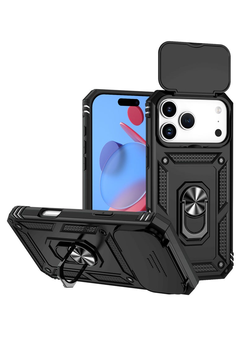X-level for iPhone 17 Pro Max Case, with Slide Camera Cover Built-in 360° Rotate Ring Stand Magnetic Shockproof Phone Cover for iPhone 17 Pro Max 6.9 inches 2025 - Black - Image 1