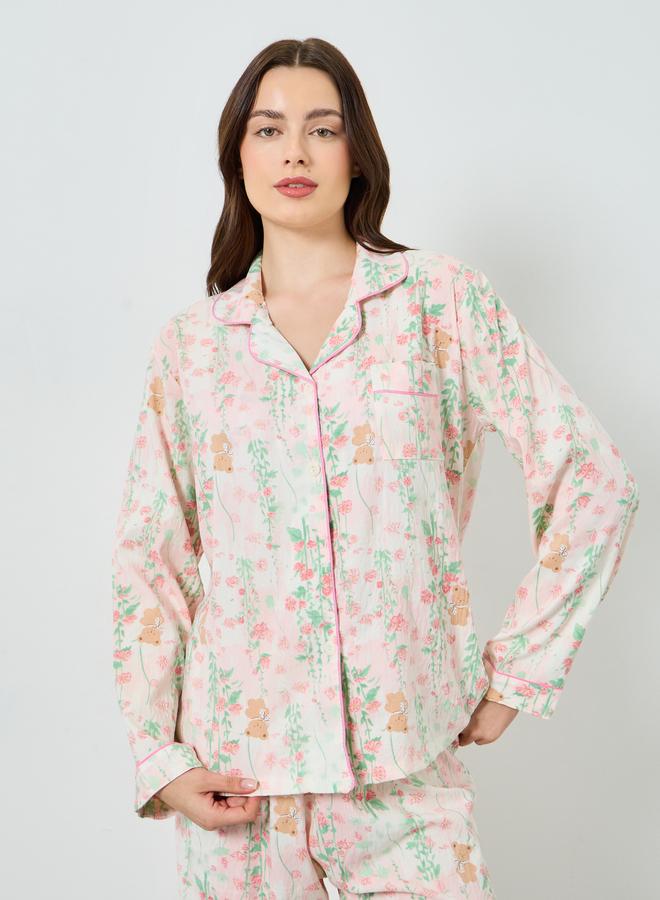 ستايلي طقم بيجاما بقميص بنقشة زهور - Image 3
