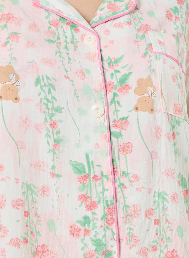 ستايلي طقم بيجاما بقميص بنقشة زهور - Image 4