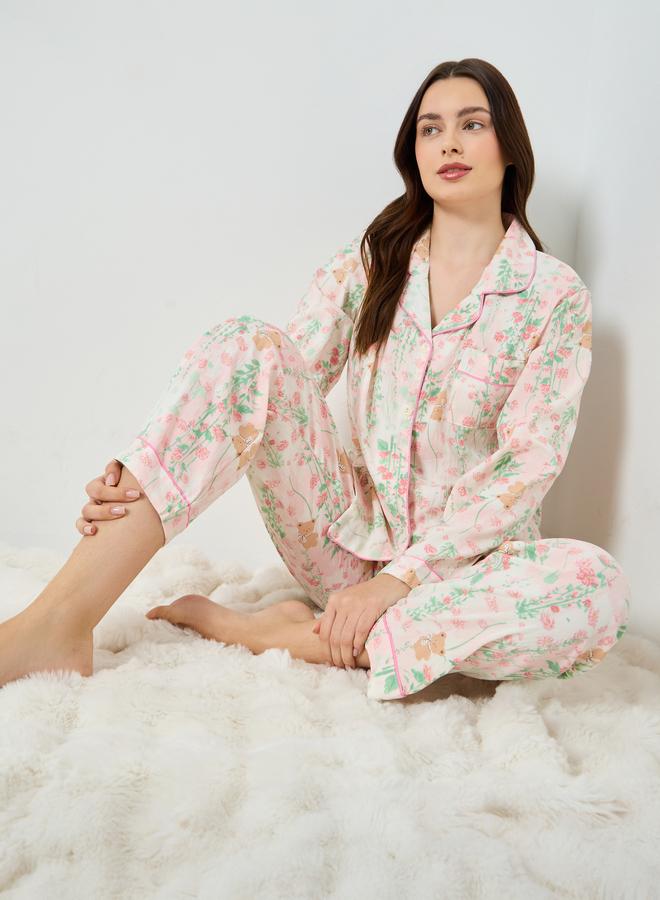 ستايلي طقم بيجاما بقميص بنقشة زهور - Image 1