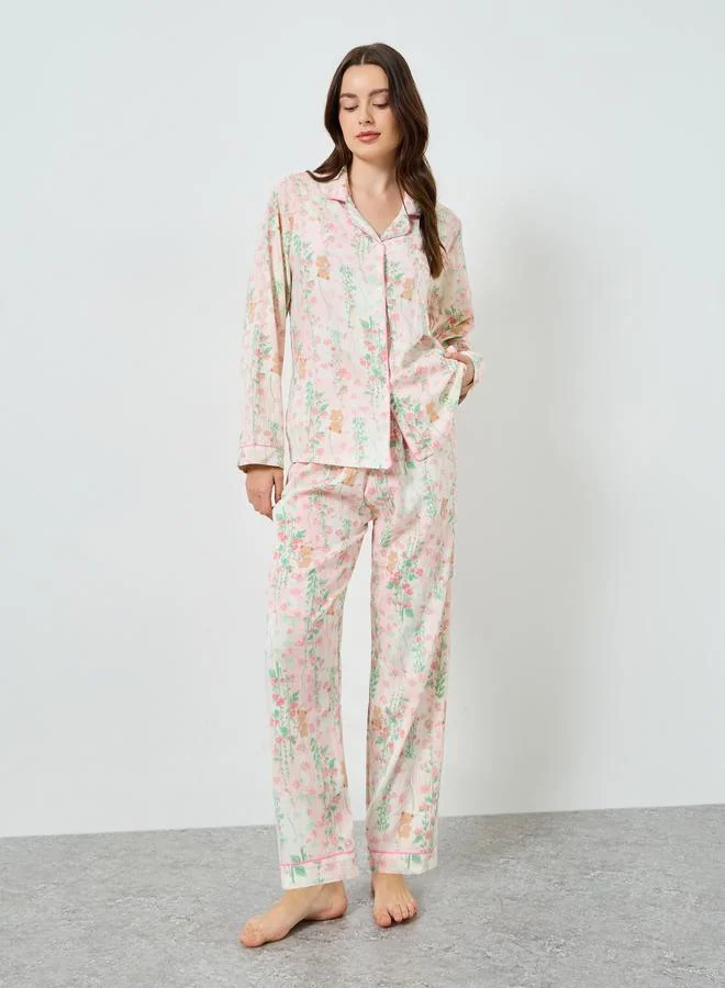 ستايلي طقم بيجاما بقميص بنقشة زهور