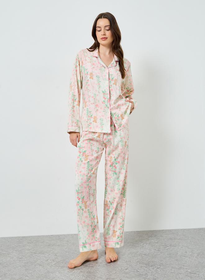 ستايلي طقم بيجاما بقميص بنقشة زهور - Image 2