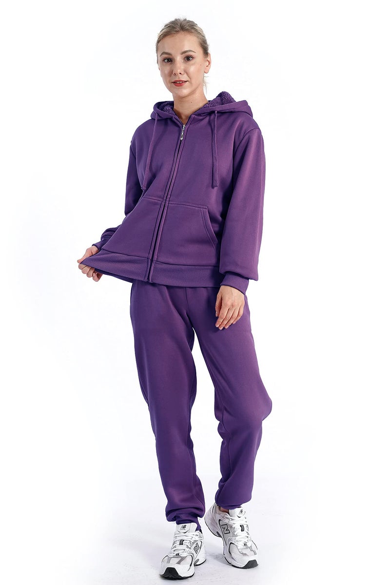 Facitisu Track Suits for Women Set Sherpa lined Casual 2 Piece Outfits Sweatsuit Purple Medium - Image 2