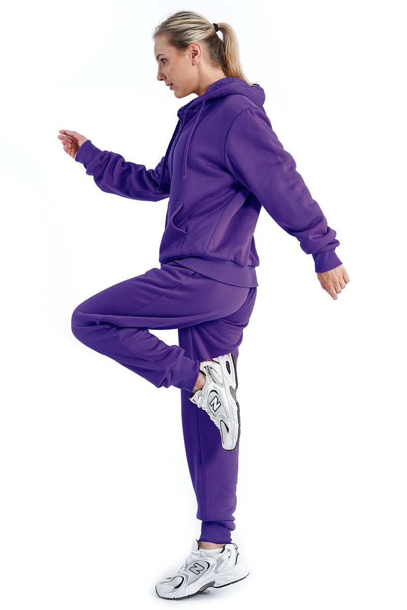 Facitisu Track Suits for Women Set Sherpa lined Casual 2 Piece Outfits Sweatsuit Purple Medium - Image 4