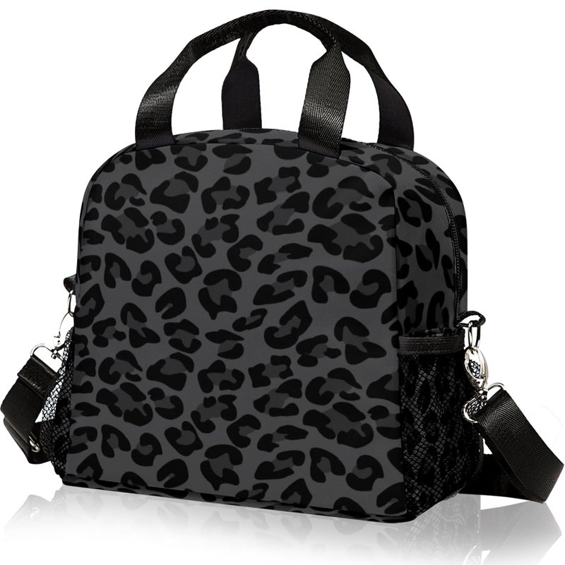 WOBAGMEN Lunch Bag for Women, Insulated Lunch Box With Adjustable Shoulder Strap, Small Reusable Tote for Girls Adults Work School (black leopard) - Image 1