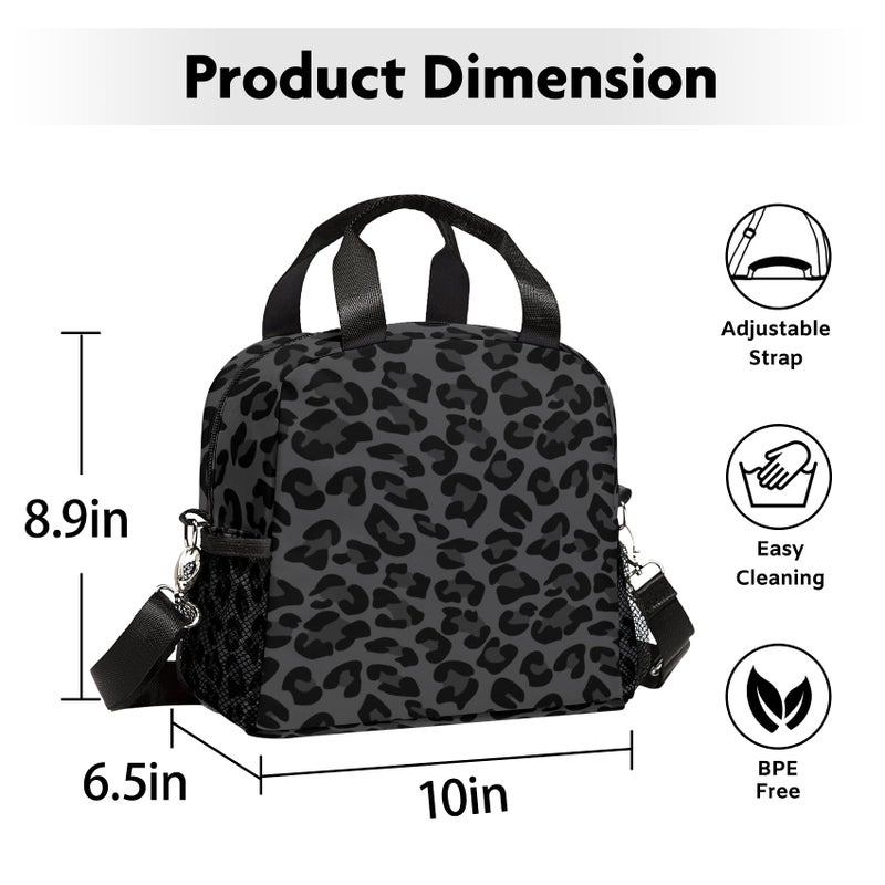 WOBAGMEN Lunch Bag for Women, Insulated Lunch Box With Adjustable Shoulder Strap, Small Reusable Tote for Girls Adults Work School (black leopard) - Image 5