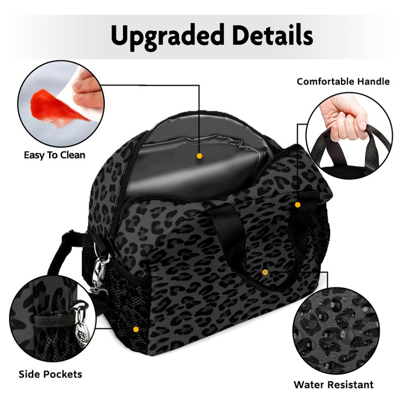 WOBAGMEN Lunch Bag for Women, Insulated Lunch Box With Adjustable Shoulder Strap, Small Reusable Tote for Girls Adults Work School (black leopard) - Image 4