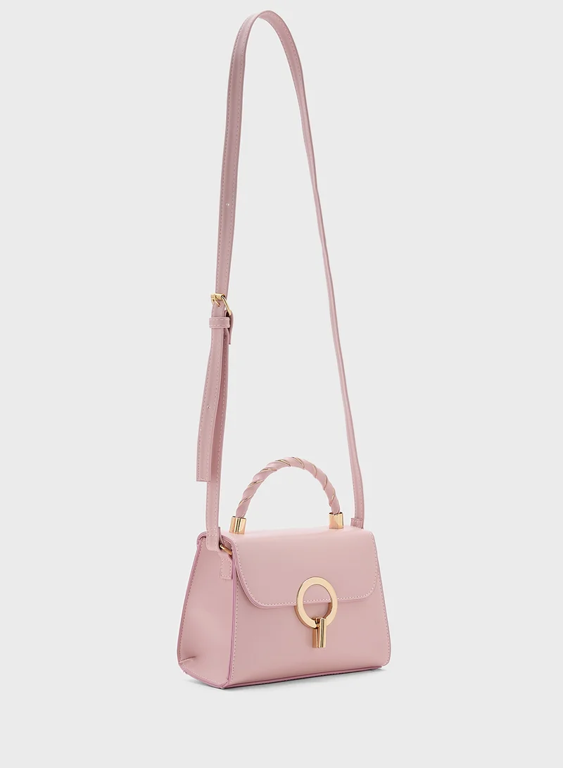 ELLA Metal Closure Braided Handle Satchel Bag