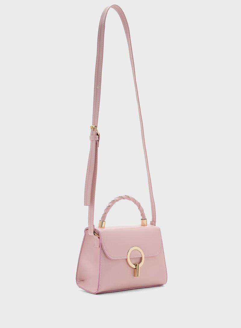 ELLA Metal Closure Braided Handle Satchel Bag  - Image 3