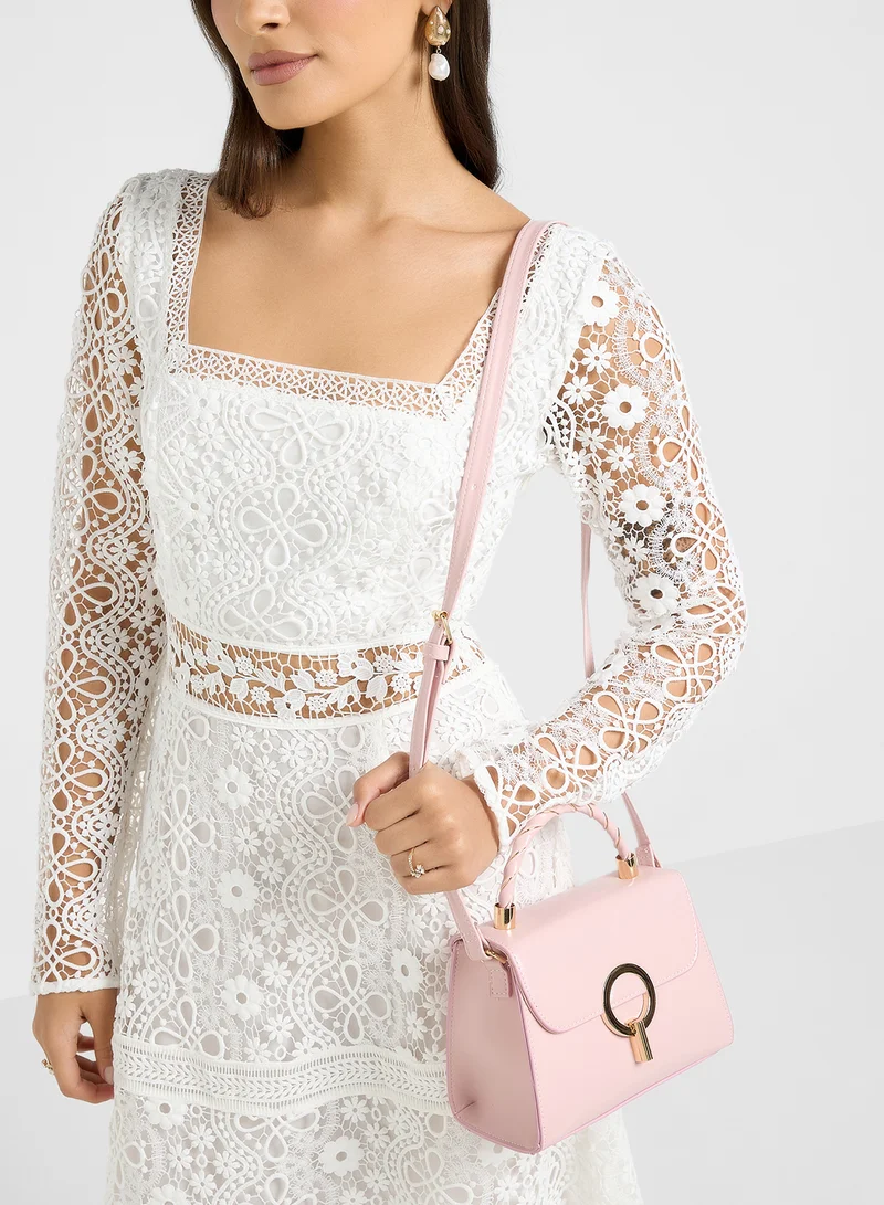 ELLA Metal Closure Braided Handle Satchel Bag
