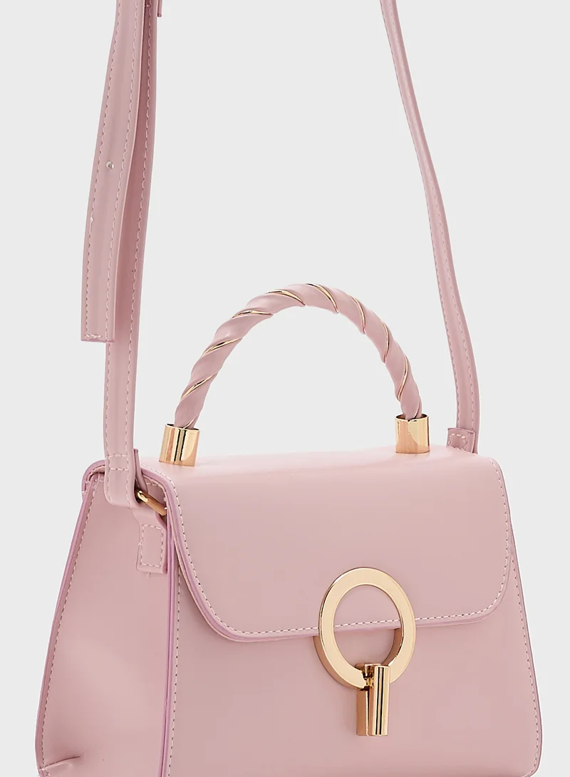 ELLA Metal Closure Braided Handle Satchel Bag