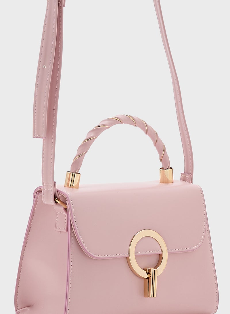 ELLA Metal Closure Braided Handle Satchel Bag  - Image 4