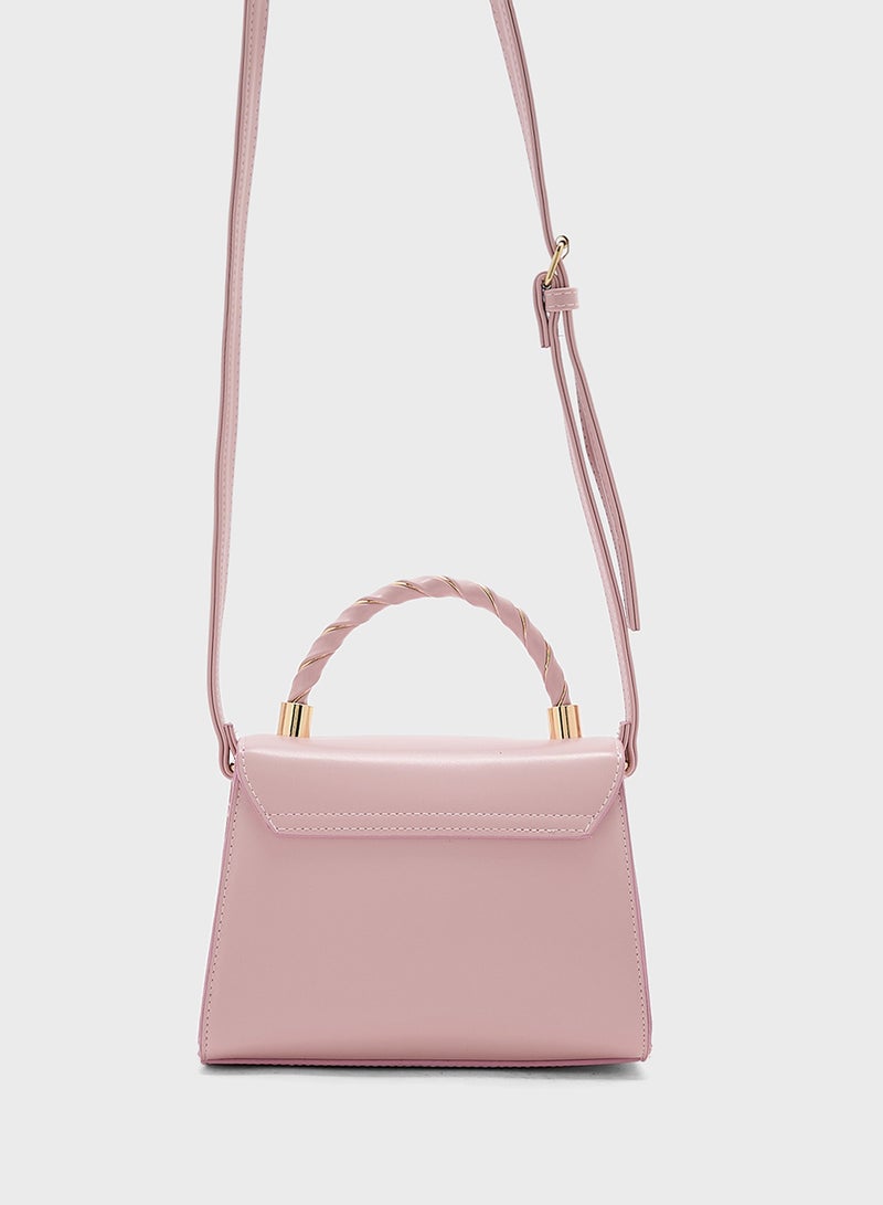 ELLA Metal Closure Braided Handle Satchel Bag  - Image 2