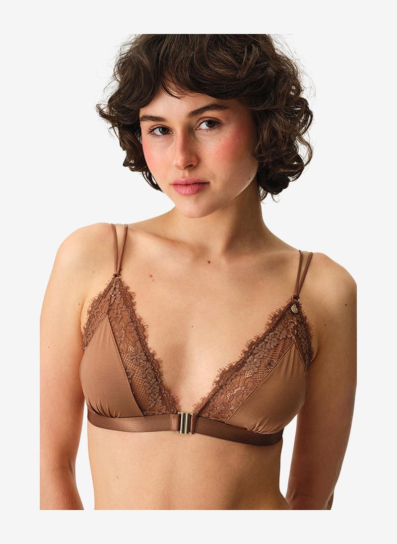 Penti Women Micro Lace Triangle Brown Wireless Bra - Image 1