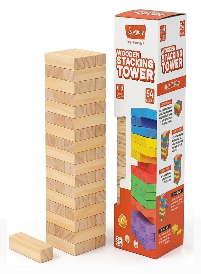 WUDLY® Wooden Tumbling Tower Game 54 Pcs | Classic Block Stacking Game for Kids & Adults | Educational Indoor Party & Family Fun Game | Handcrafted Wooden Toy (Classic) - Image 1