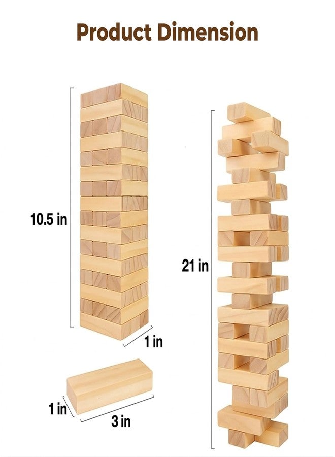WUDLY® Wooden Tumbling Tower Game 54 Pcs | Classic Block Stacking Game for Kids & Adults | Educational Indoor Party & Family Fun Game | Handcrafted Wooden Toy (Classic) - Image 2
