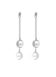 Karen Millen Logo Pearl Double Drop Earrings  - Image 2